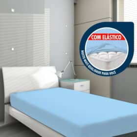 Protetor Capa de Colchão Solteiro com Elástico Azul