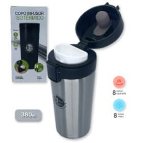 Copo Térmico Infusor 380ml Aço Inox Garrafa a Vácuo Cinza