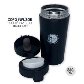 Copo Térmico Infusor 380ml Aço Inox Garrafa a Vácuo Preto