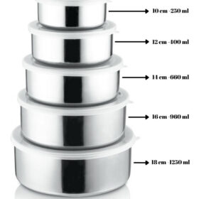 Conjunto Tigelas Aço Inox 5 Peças Tampa Resistente 1 Un Bering