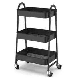 Prateleira de Metal Multiuso 3 Andares Com Rodinhas - Preto