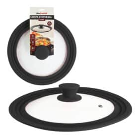 Tampa Universal de Vidro Preta com Borda Silicone Bering