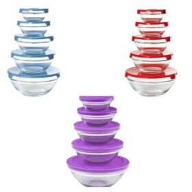 Conjunto com 5 Potes de Vidro Herméticos com Tampa Sortido Bering