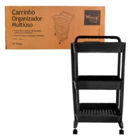 Carrinho Organizador Multiuso 3 Prateleiras com Rodas Cinza Bering