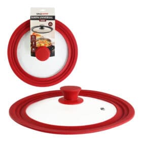 Tampa Universal de Vidro Vermelha com Borda Silicone Bering