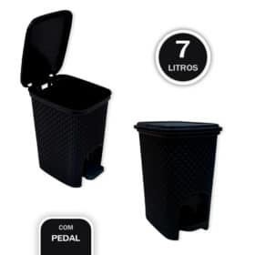Lixeira com Pedal Trama Rattan 7 Litros Preta Bering